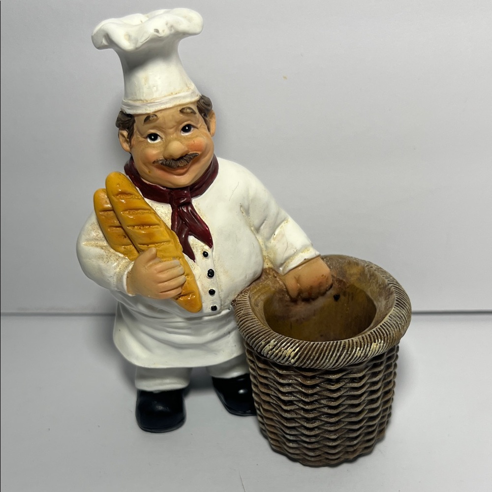 Chef Figurine with Basket - White and Brown
